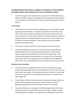 Mt Messenger Bypass Project: Summary of Evidence of Peter Terence Mccombs (Traffic and Transport) for the Nz Transport Agency