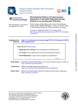 Pneumolysin Induces 12-Lipoxygenase–Dependent Neutrophil Migration During Streptococcus Pneumoniae Infection