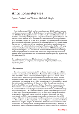 Anticholinesterases Zeynep Özdemir and Mehmet Abdullah Alagöz