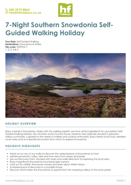 7-Night Southern Snowdonia Self- Guided Walking Holiday