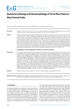 Quaternary Geology and Geomorphology of Terna River Basin in West Central India