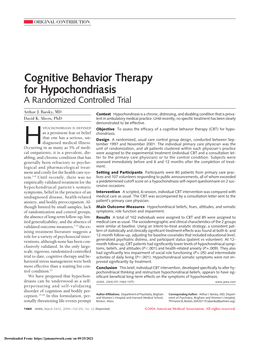 Cognitive Behavior Therapy for Hypochondriasis a Randomized Controlled Trial