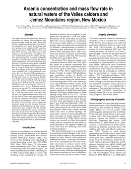 Arsenic Concentration and Mass Flow Rate in Natural Waters of the Valles Caldera and Jemez Mountains Region, New Mexico