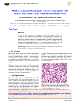 Case Report Multifocal, Recurrent Malignant Chondroid Syringoma with Visceral Metastases