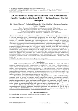 A Cross-Sectional Study on Utilization of 108 EMRI Obstetric Care Services for Institutional Delivery in Gandhinagar District of Gujarat