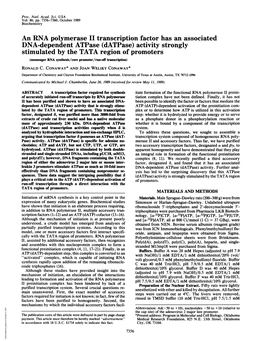 DNA-Dependent Atpase (Datpase) Activity Strongly Stimulated by the TATA Region of Promoters (Messenger RNA Synthesis/Core Promoter/Run-Off Transcription) RONALD C