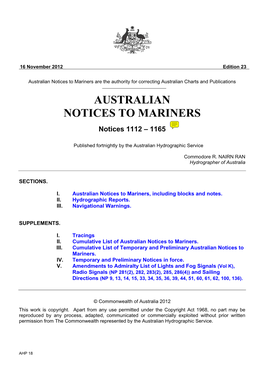 Australian Notices to Mariners Are the Authority for Correcting Australian Charts and Publications