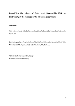 Quantifying the Effects of Entry Level Stewardship (ELS) on Biodiversity at the Farm Scale: the Hillesden Experiment