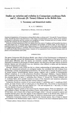 Studies on Variation and Evolution in Centaurium Erythraea Rafn and C