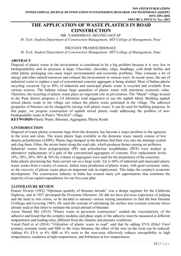 The Application of Waste Plastics in Road Construction Mr