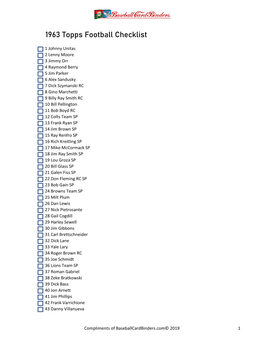 1963 Topps Football Checklist