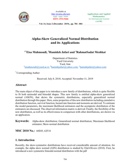 Alpha-Skew Generalized Normal Distribution and Its Applications