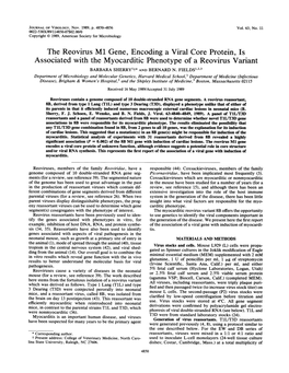 The Reovirus Ml Gene, Encoding a Viral Core Protein, Is Associated with the Myocarditic Phenotype of a Reovirus Variant BARBARA Sherrylt* and BERNARD N