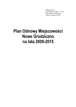 Plan Odnowy Miejscowości Nowe Grodziczno Na Lata 2009-2015