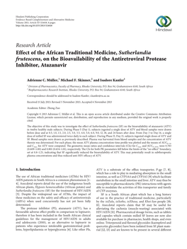 Research Article Effect of the African Traditional Medicine, Sutherlandia Frutescens, on the Bioavailability of the Antiretroviral Protease Inhibitor, Atazanavir