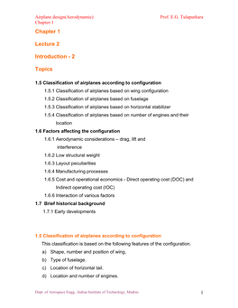 Airplane Design(Aerodynamic) Prof. EG Tulapurkara Chapter-1