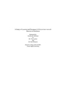 A Study of Location and Occupancy of Gecarcinus Ruricola Burrows in Dominica