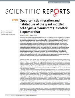 Opportunistic Migration and Habitat Use of the Giant Mottled Eel