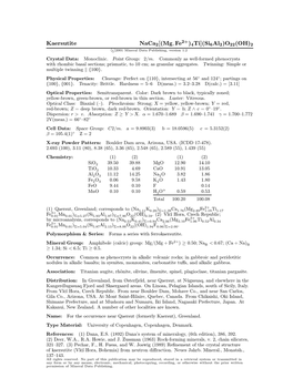 Kaersutite Naca2[(Mg; Fe )4Ti](Si6al2)O22(OH)2 C 2001 Mineral Data Publishing, Version 1.2 ° Crystal Data: Monoclinic