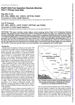 AMJ Croft, IS Creamer. Health Data from Operation Resolute (Bosnia): Part 1