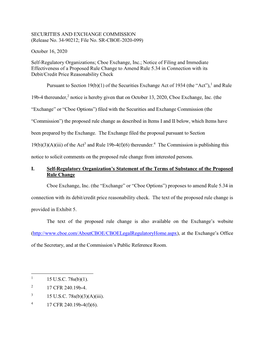 Notice of Filing and Immediate Effectiveness of a Proposed Rule Change to Amend Rule 5.34 in Connection with Its Debit/Credit Price Reasonability Check