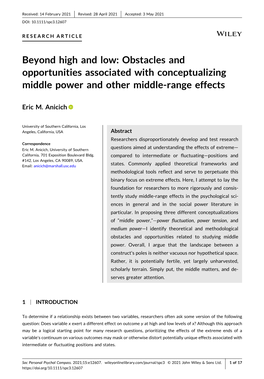 Beyond High and Low: Obstacles and Opportunities Associated with Conceptualizing Middle Power and Other Middle‐Range Effects