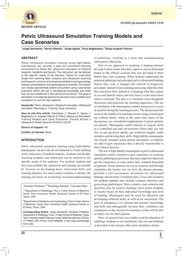 Pelvic Ultrasound Simulation Training Models and Case Scenarios 1Jorge Sarmiento, 2Kevan Stewart, 3Jorge Aguila, 4Arya Bagherpour, 5Sanja Kupesic Plavsic