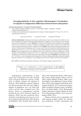 Foraging Plasticity of Atta Cephalotes (Hymenoptera: Formicidae) in Response to Temperature Differences Between Forest and Pasture