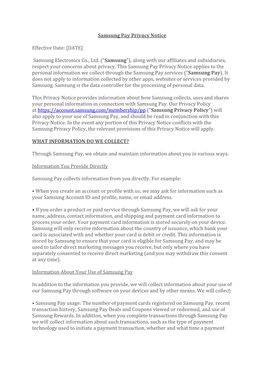 Samsung Pay Privacy Notice Effective Date: [DATE] Samsung Electronics