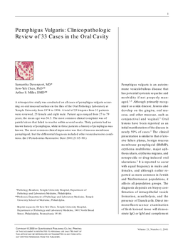 Pemphigus Vulgaris: Clinicopathologic Review of 33 Cases in the Oral Cavity