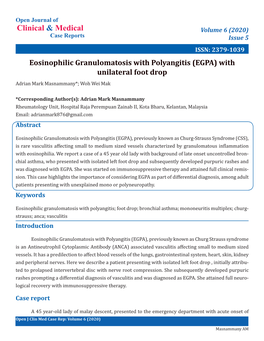 Eosinophilic Granulomatosis with Polyangitis (EGPA) with Unilateral Foot Drop Adrian Mark Masnammany*; Woh Wei Mak
