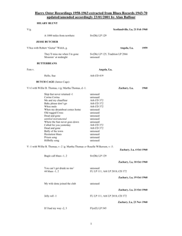 Harry Oster Recordings 1958-1963 Extracted from Blues Records 1943-70 Updated/Amended Accordingly 23/01/2001 by Alan Balfour