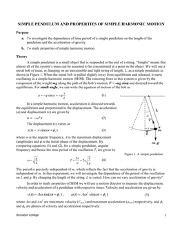 Simple Pendulum and Properties of Simple Harmonic Motion