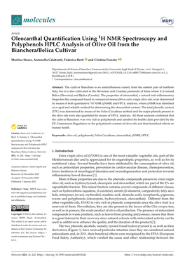 Oleocanthal Quantification Using 1H NMR Spectroscopy And