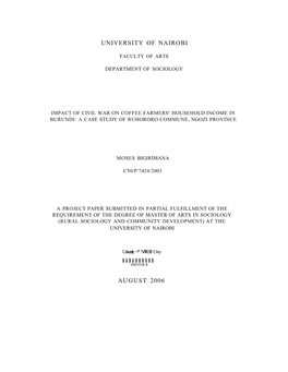 Impact of Civil War on Coffee Farmers' Household Income in Burundi: a Case Study of Ruhororo Commune, Ngozi Province