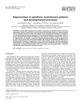 Regeneration in Spiralians: Evolutionary Patterns and Developmental Processes ALEXANDRA E