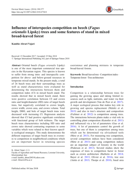 Influence of Interspecies Competition on Beech (Fagus Orientalis Lipsky) Trees and Some Features of Stand in Mixed Broad-Leaved Forest