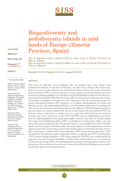 Biogeodiversity and Pedodiversity Islands in Arid Lands of Europe (Almería AUTHORS Province, Spain) Ibáñez J