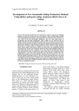 Development of New Sustainable Sahlep Production Methods Using Ophrys Sphegodes Subsp