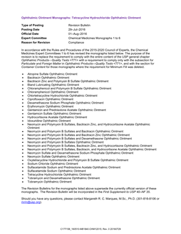 Tetracycline Hydrochloride Ophthalmic Ointment Type of Posting Revision Bulletin Posting Date 29