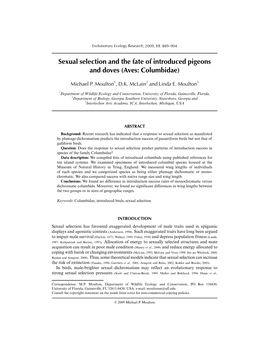 Sexual Selection and the Fate of Introduced Pigeons and Doves (Aves: Columbidae)