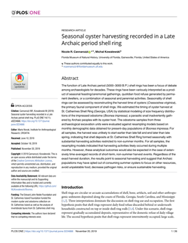 Seasonal Oyster Harvesting Recorded in a Late Archaic Period Shell Ring