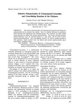 Selective Polymerization of 2-Isopropenyl-2-Oxazoline and Cross-Linking Reaction of the Polymers