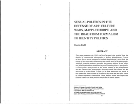 Sexual Politics in the Defense of Art: Culture Wars, Mapplethorpe, and the Road from Formalism to Identity Politics