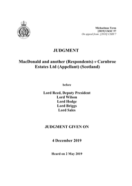 Macdonald and Another (Respondents) V Carnbroe Estates Ltd (Appellant) (Scotland)