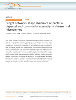 Fungal Networks Shape Dynamics of Bacterial Dispersal and Community Assembly in Cheese Rind Microbiomes