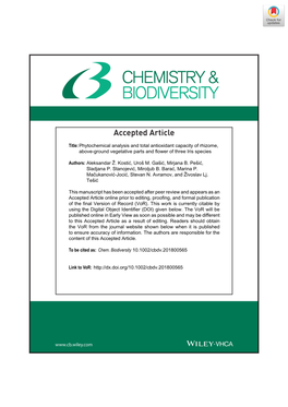 Phytochemical Analysis and Total Antioxidant Capacity of Rhizome, Above-Ground Vegetative Parts and Flower of Three Iris Species