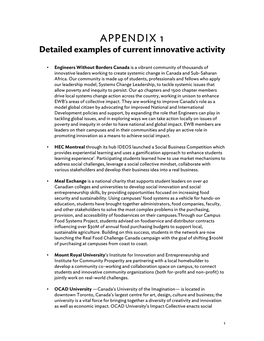 APPENDIX 1 Detailed Examples of Current Innovative Activity