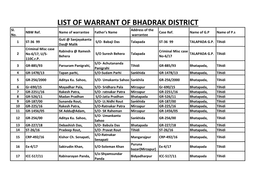 LIST of WARRANT of BHADRAK DISTRICT Sl