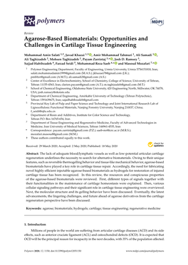 Agarose-Based Biomaterials: Opportunities and Challenges in Cartilage Tissue Engineering